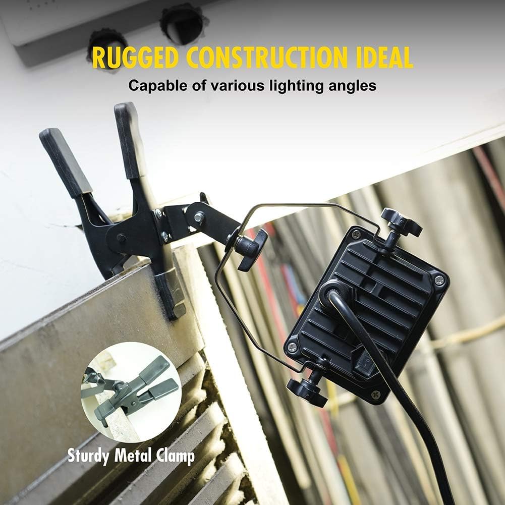 1200 Lumens Portable LED Clamp Work Light with 5ft 120V AC/60Hz Power Plug, Lightweight Design, Suitable for Wet Location, 10 Watts, 5000K Daylight, ETL Certified, 2pack