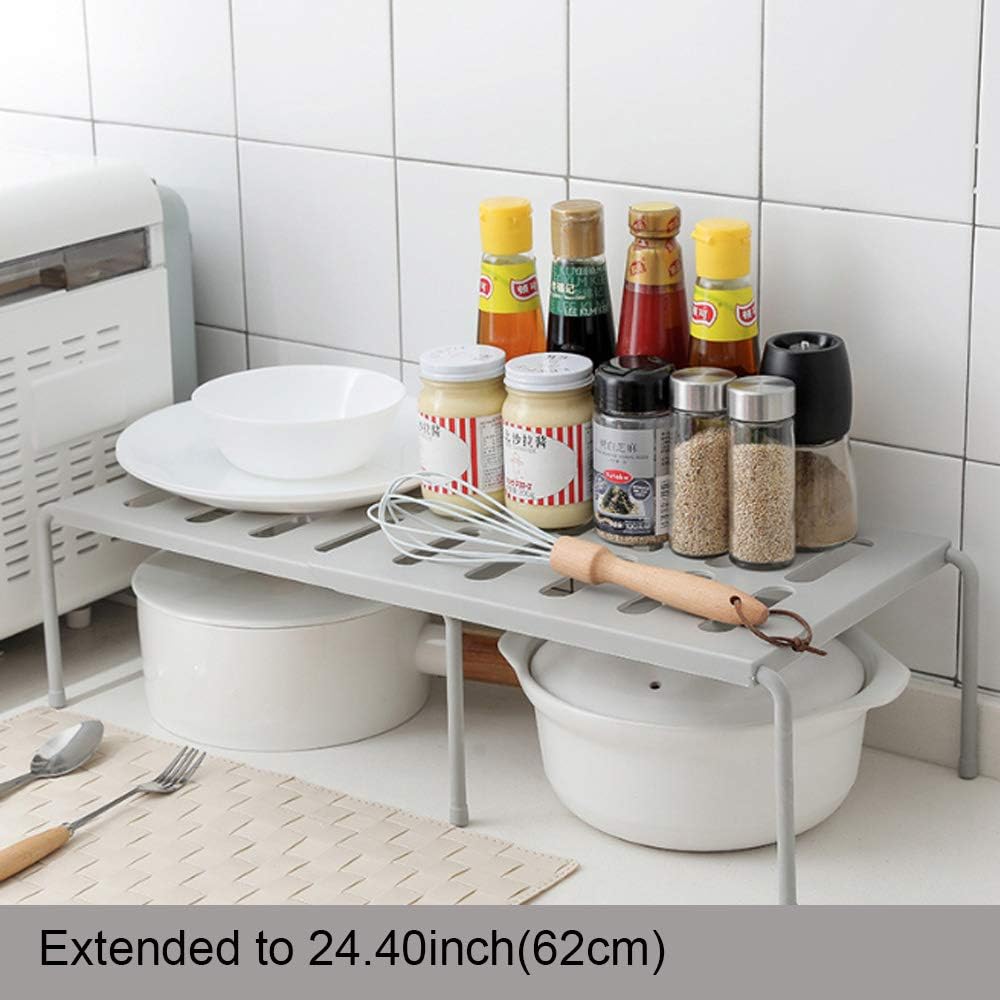Suреr Dеаl Prоduсt Doral Bridal Kitchen Organizer Shelf Rack, Expandable Closet Shelf, Adjustable Counter Storage Shelves, Durable ABS Cabinet Holder, for Cups/Dishes/Decoration/Freezer, Up to 24.40inch, Grey