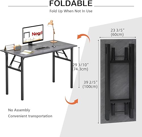 Miniatura 21 de Need AC5FB - Escritorio plegable para computadora y oficina en casa, moderno, no requiere montaje, color marrón rústico y marco negro, 39 3/8 in