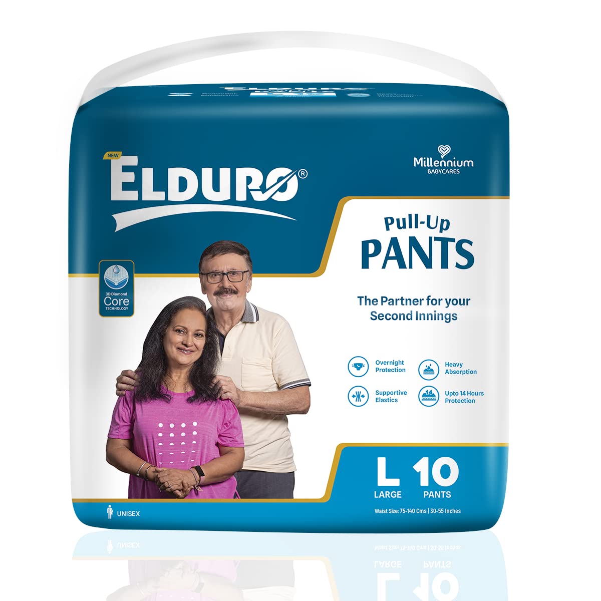 ELDURO Adult Diapers Large Size | 75-140cm (30"-55") | Pant Style, Adult Diapers, Adult Diaper Pants, Adult Diapers L Size, Unisex, Leakproof, 14hr Overnight Protection - Pack of 1 (10 counts)
