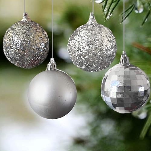 Miniatura 3 de Adornos de bola de Navidad plateados, 32 piezas, decoración navideña inastillable, juego de bolas colgantes, cada uno mide 2 3/8 pulgadas