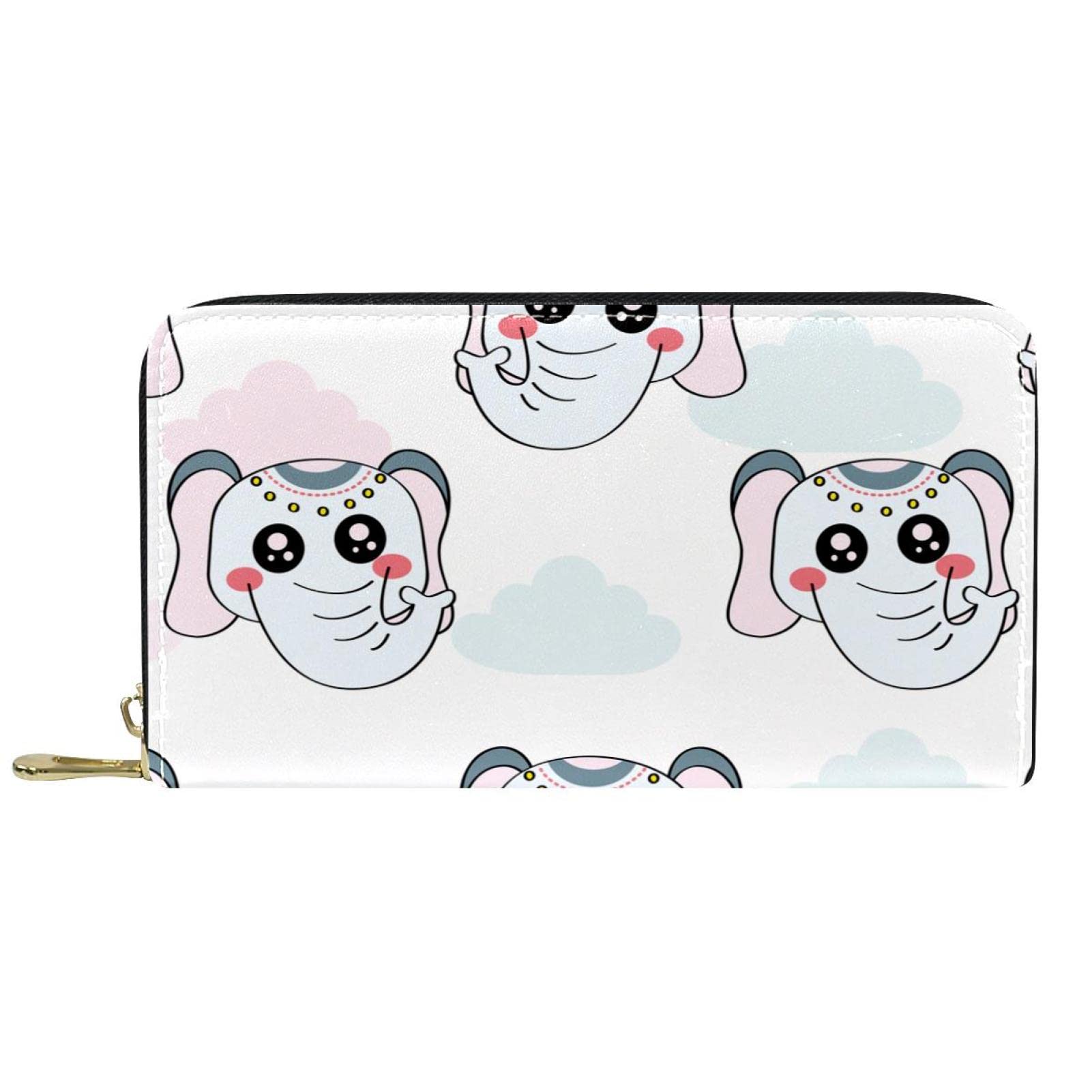Cartera de cuero con cremallera larga con patrón de elefante, lindo y bonito, Varios colores, 20.5x2.5x11.5cm/8.07x1x4.53 in, Classic