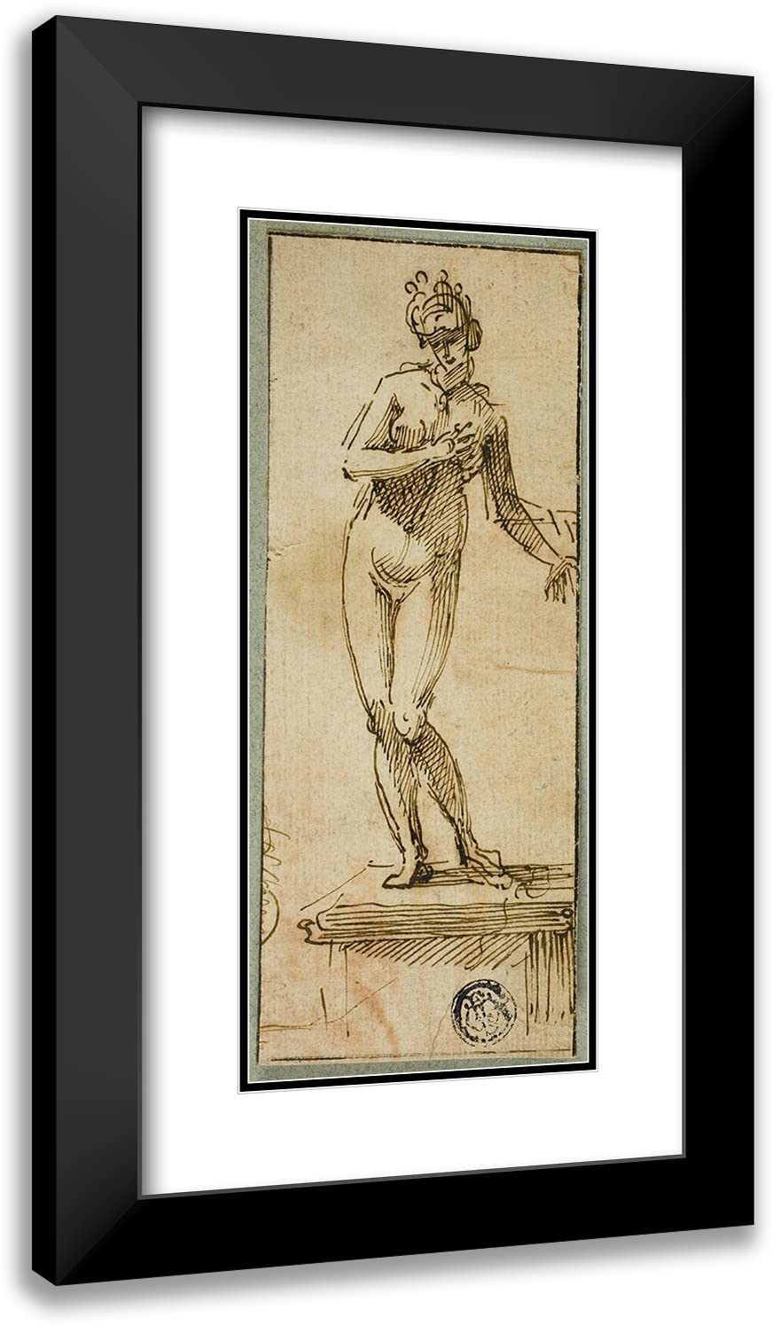 ArtDirectStyle of Francesco Allegrini 12x24 Black Modern Frame and Double Matted Museum Art Print Titled - Venus on Pedestal