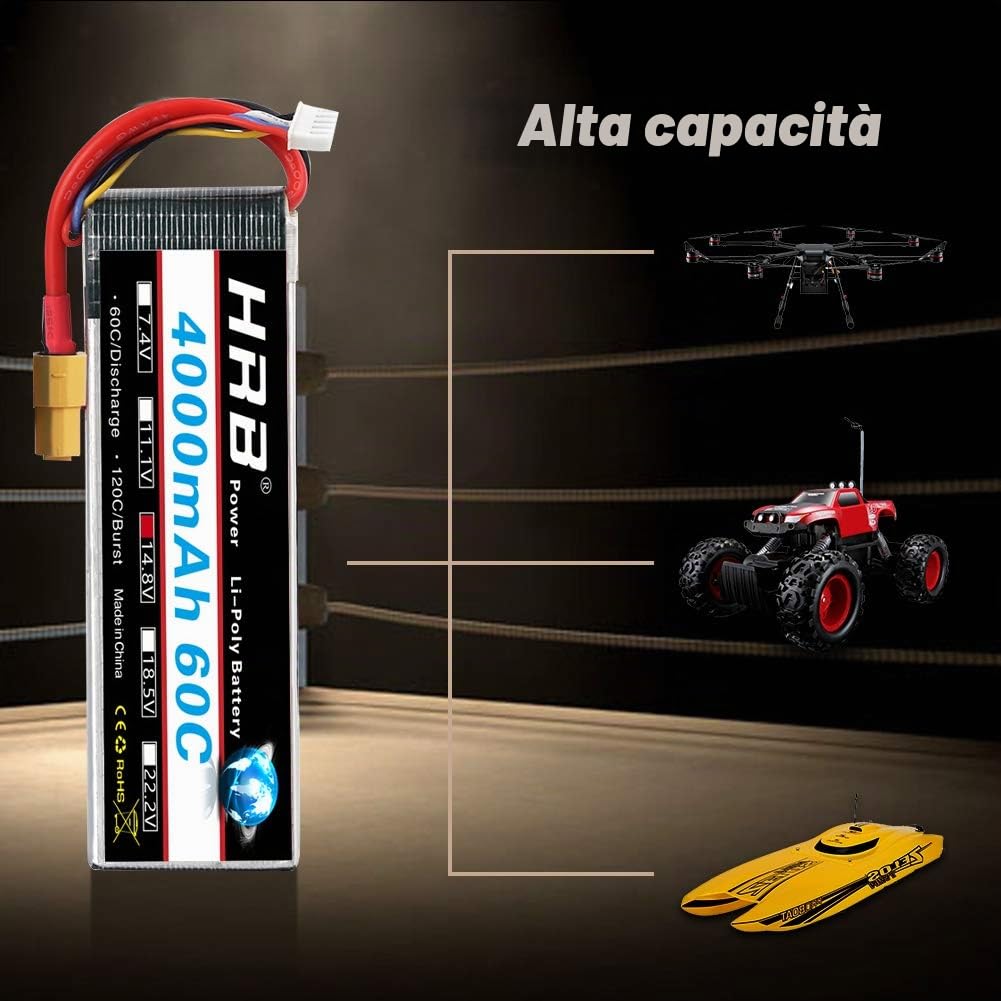 HRB 2PCS 4S Lipo Batteria 14.8V 4000mAh 60C XT60 Connettore A+ Grade Lipo Batteria per RC Truggy Drone Barca Camion Multirotori Hexacopter Octocopters Aereo