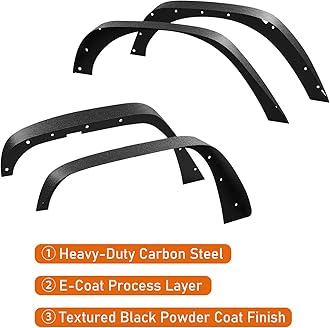Hooke Road Wrangler JK Flat Fender Flares for 2007-2018 Jeep Wrangler JK JKU 2/4 Doors, Front & Rear Steel Fenders - 4PCS Set