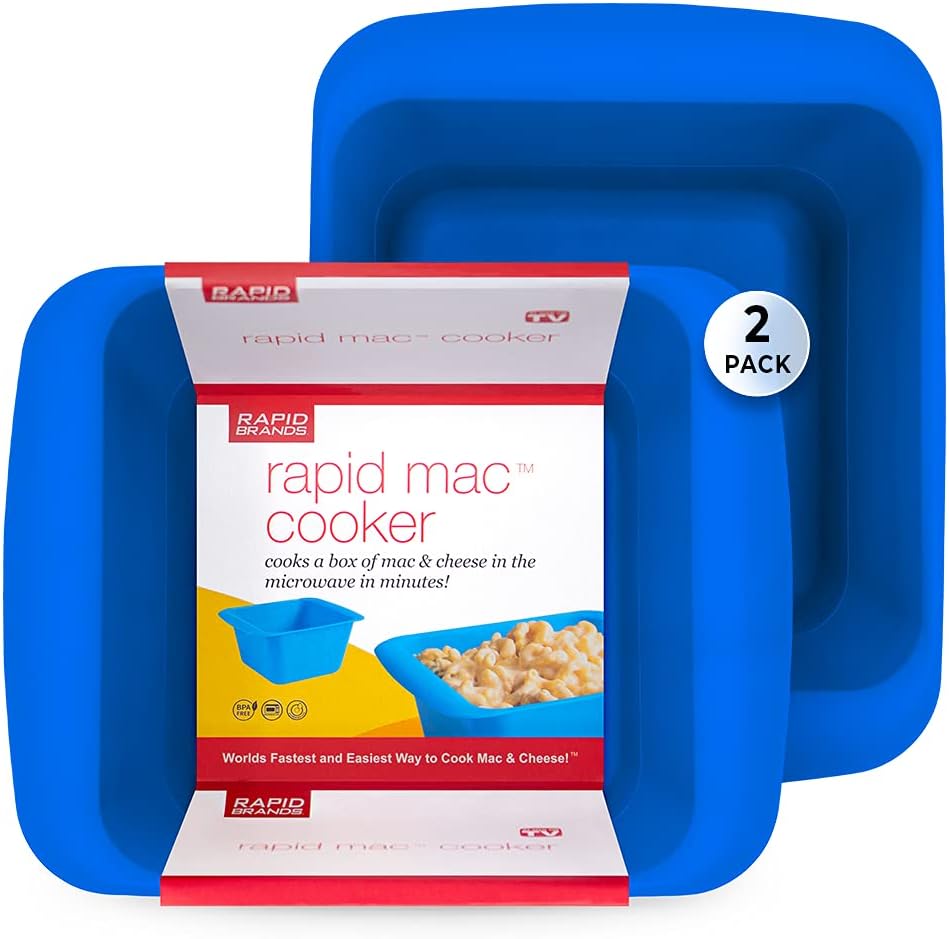 Rapid Brands Mac Cooker | Microwave Macaroni & Cheese in 5 Minutes | Perfect for Dorm, Small Kitchen or Office | Dishwasher Safe, Microwaveable, BPA-Free | Blue, 2 Pack