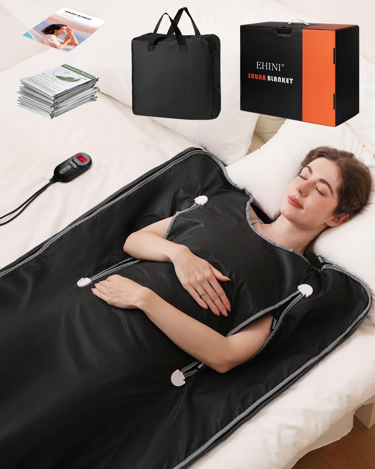 EHINI Infrared Sauna Blanket-Sauna Blanket for Home Use, Portable Design for Relaxation and Detoxification Highest 176℉, 20-60 Minutes Timer, 6 ft x 2.65 ft(Black)
