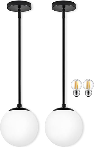 Miniatura 14 de Lámpara Colgante de Globo de 6" Dorada Lámpara Colgante de Mediados de Siglo Luces Colgantes de Globo para Isla de Cocina Acabado en Latón Cepillado