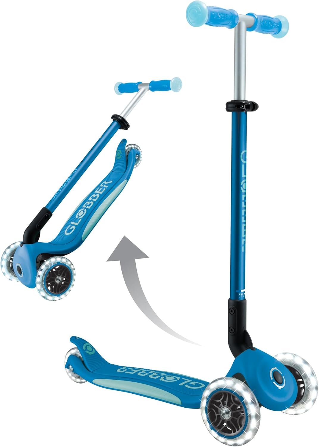 GLOBBER Elite Glow Lights - Kids Scooter 120/80mm 3 Wheel Adjustable LED Light Wheels Glow Effect