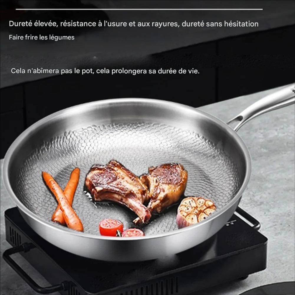 Poêle En Titane, Multi-Tailles 22/24/26/28/30 Cm – Antiadhésive Naturelle Sans Revêtement Chimique, Surface Martelée Chauffe Ultra-Rapide – Compatible Induction, Gaz, Céramique (sans couvercle,22cm)