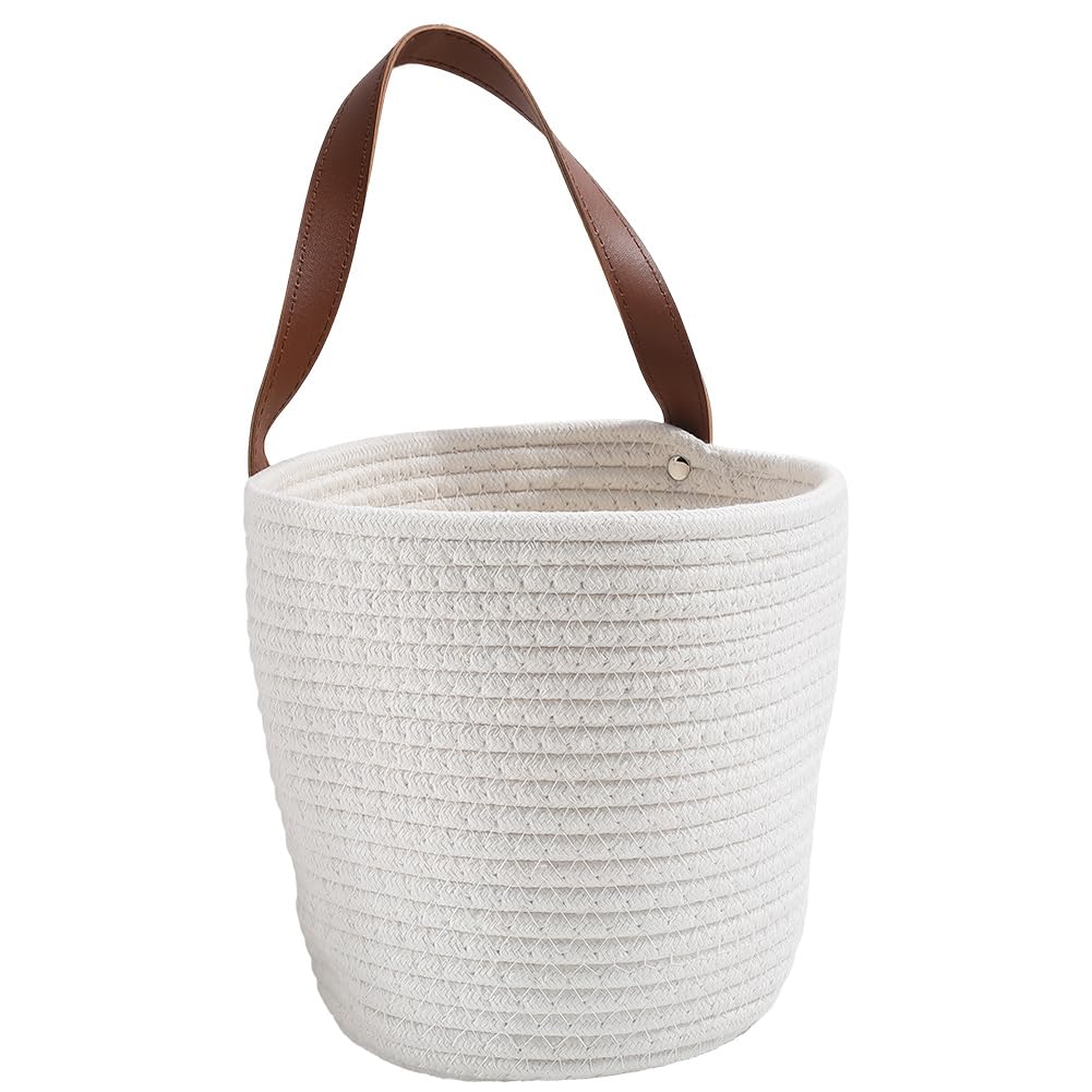 Cesta tejida de algodón para colgar de macramé resistente organizador con asa de cuerda
