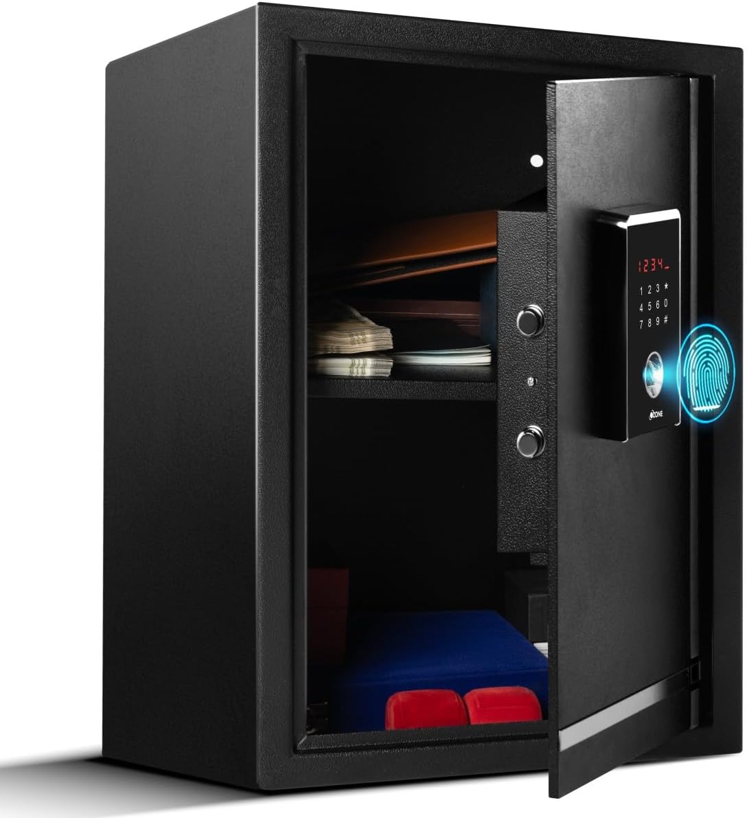 Ozone Safe Locker for Home | 55 Litres | Digital Locker Biometric with Fingerprint Access | Auto Freeze Mode | Home lockers for house | Electronic LED Display | Motorized | Black