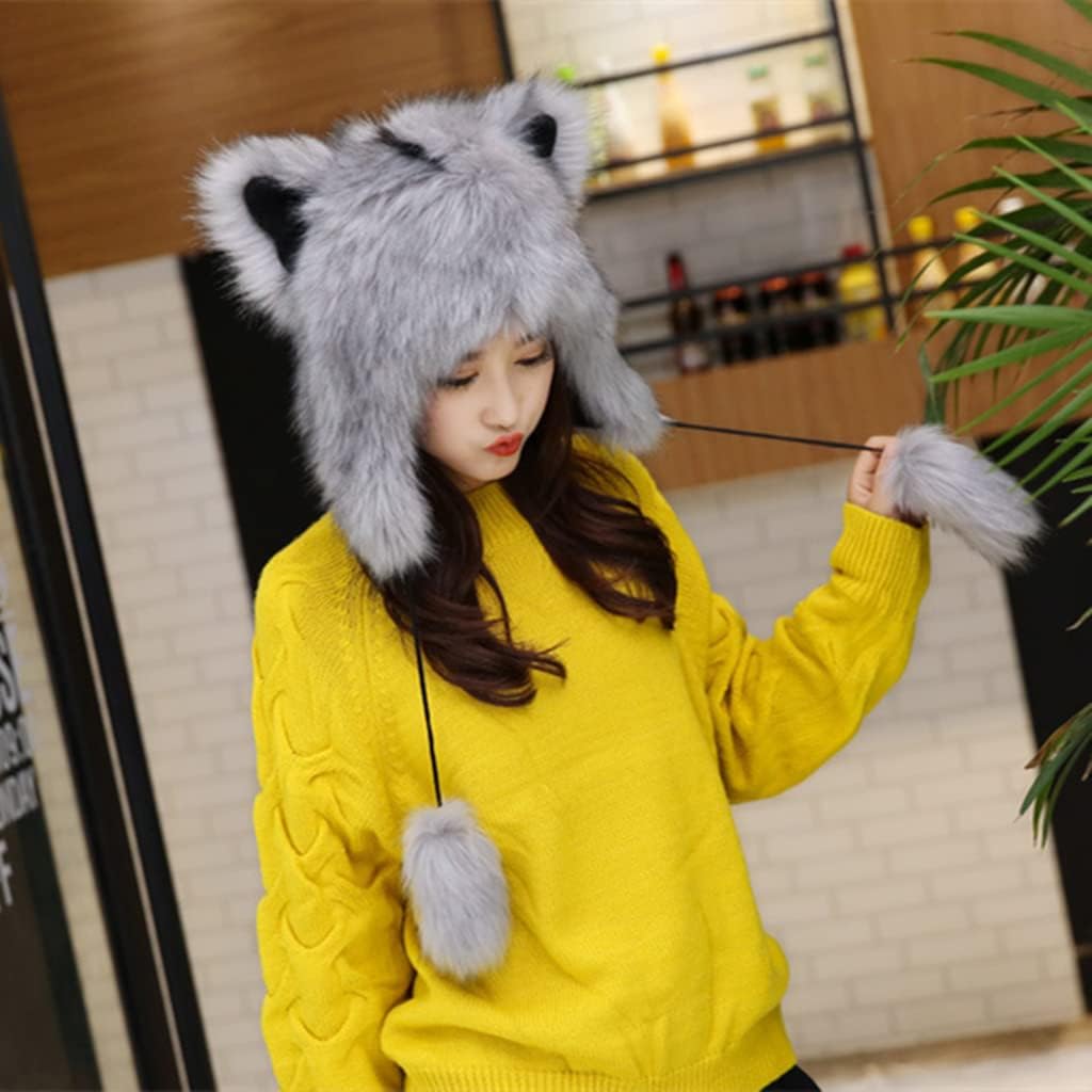 Winter Thermal Plush Furry Earflap Ushanka Hat Faux Fur Windproof Hooded Beanie Animal Themed Costume Hat for Men Women