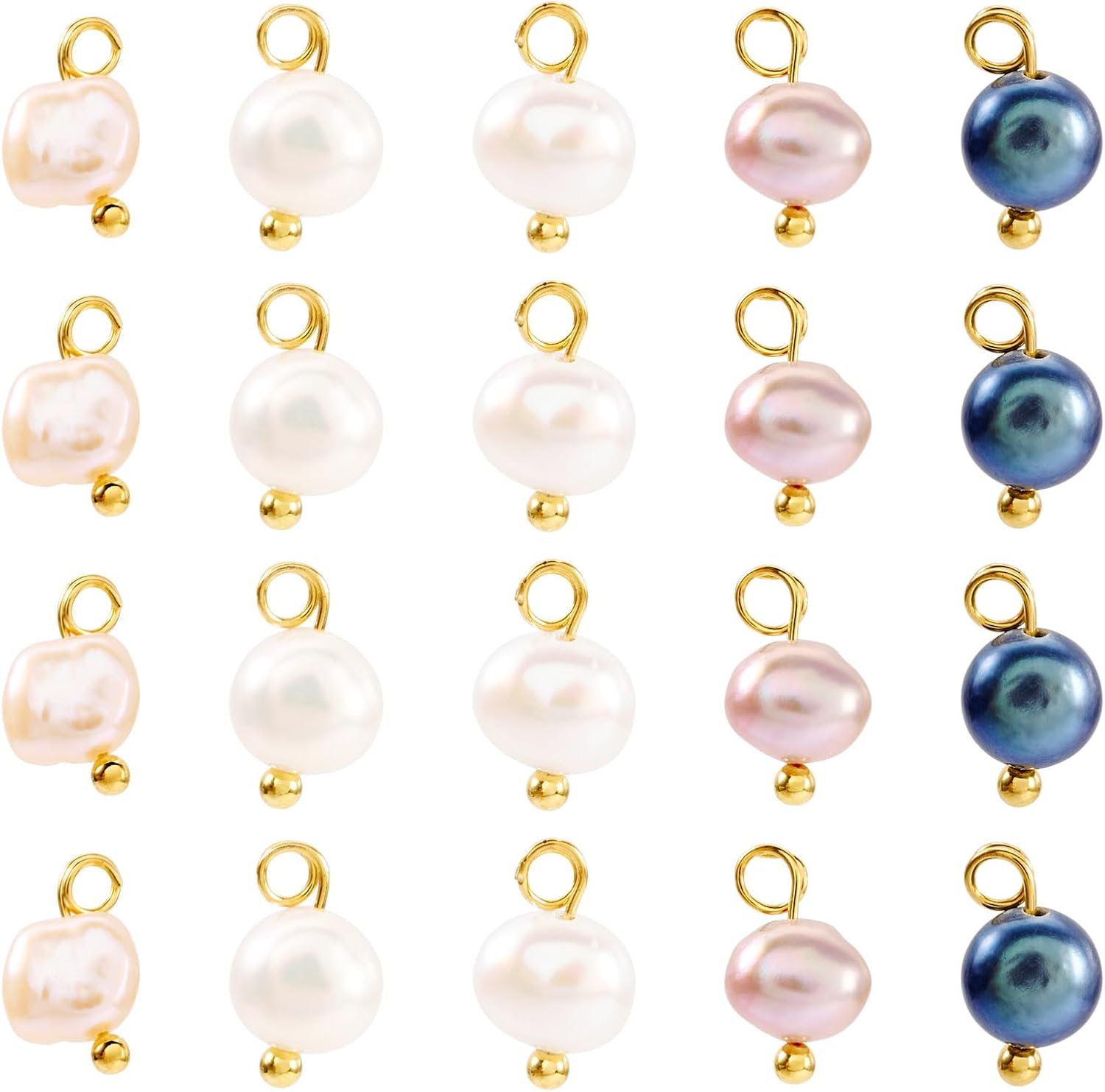 Cheriswelry 20Pcs Natural Freshwater Cultured Pearl Pendants 10mm Pearl Connector Charms with Double Loops for DIY Necklaces Bracelets Earrings Jewelry Making Summer Decor