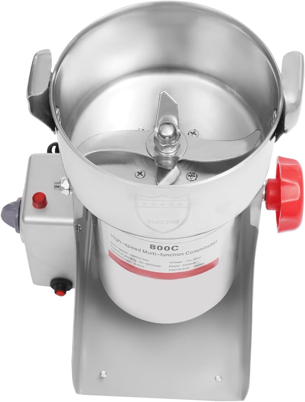 DYNAMI 800g/1.8lbs Electric Grain Mill Grinder 3500W,304 Stainless Steel High-speed Spice Herb Mill,180° Swingable Commercial Powder Machine,fit Corn Rice Wheat Peppers Coffee Beans (800g/1.8lbs)