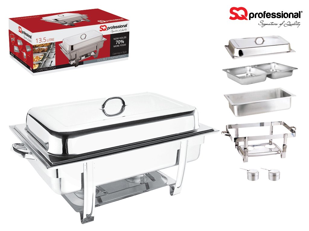 Stainless Steel Chafing Dish Catering Food Pan Warmer - 13.5Liters Double With 2 Fuel Holders