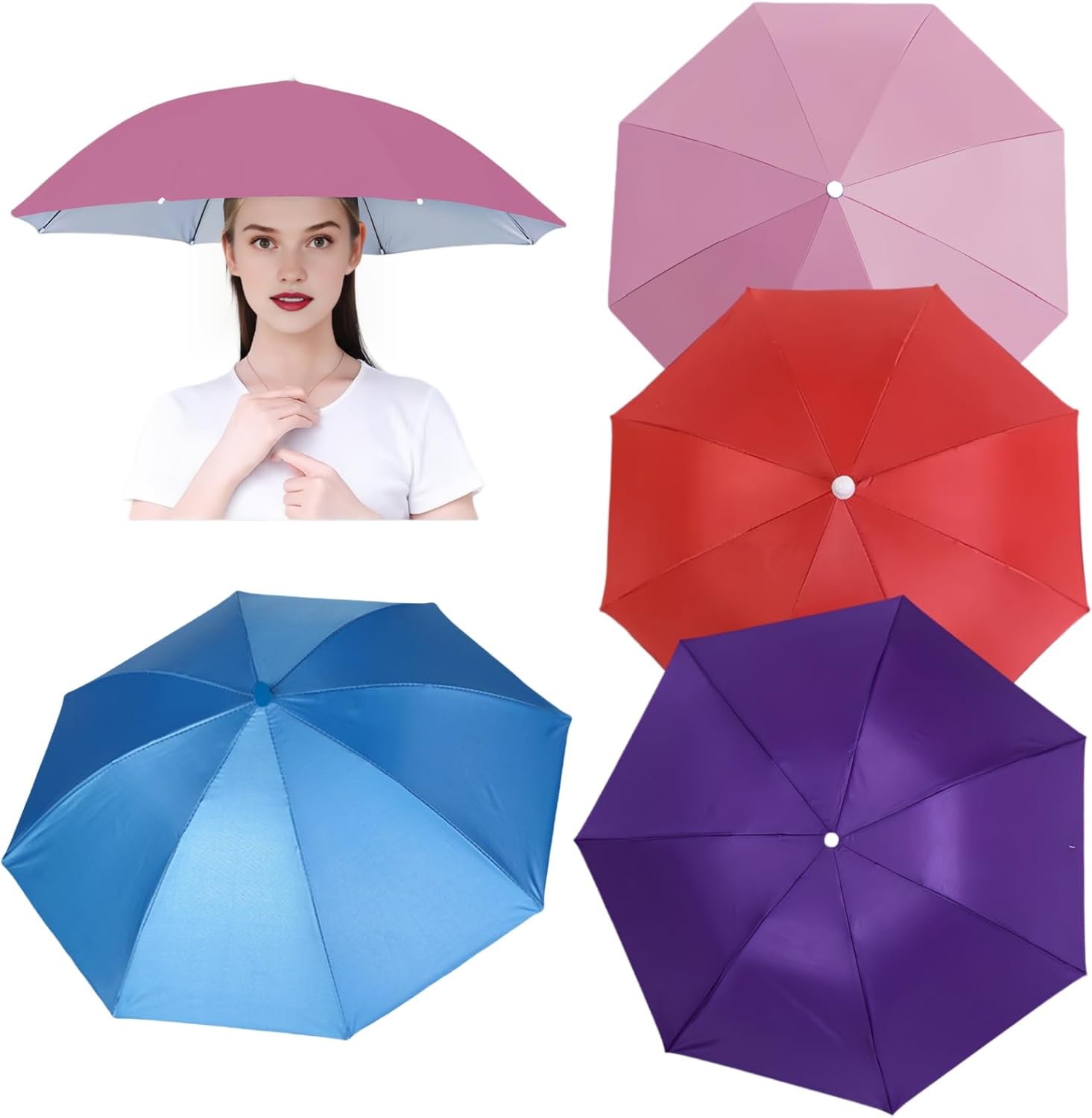 4 Pack Umbrella Hats, 26" Diameter Head Umbrella Hat for Women Men | Umbrella Hats for Adult, Folding Waterproof Fishing Hat for Party Costume Beach Golf Hiking