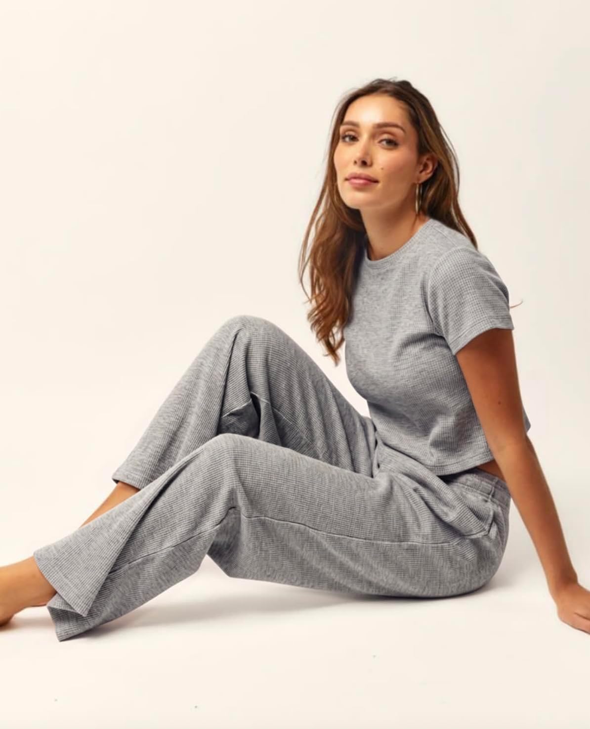 Almere Waffle Knit Lounge Set for Women Baby Tee and Sweatpants