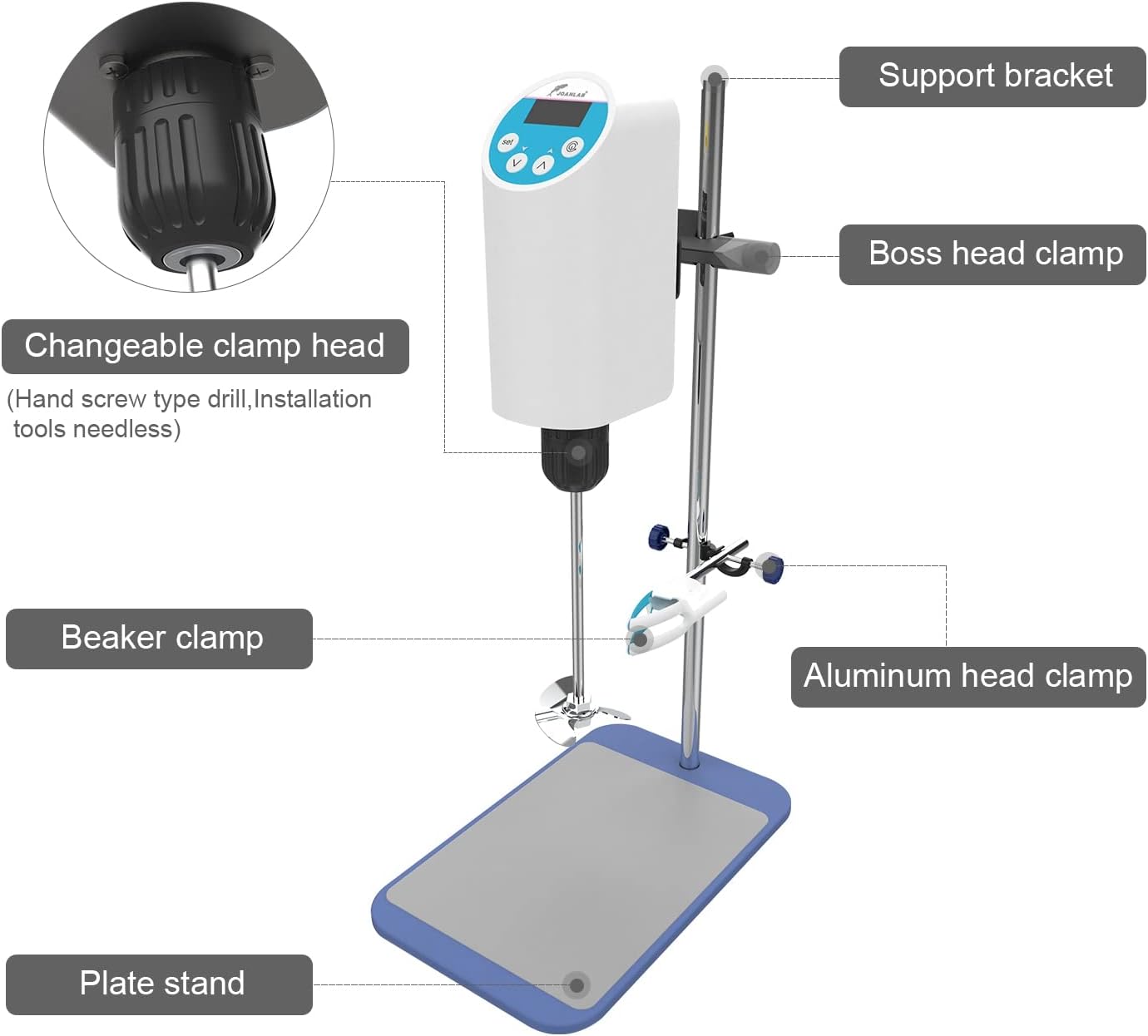 JOANLAB Digital Overhead Stirrer Mixer Electric Laboratory Industrial Liquid Mixer Stirring 10,000mPa.s,10L,100-2000RPM Adjustable