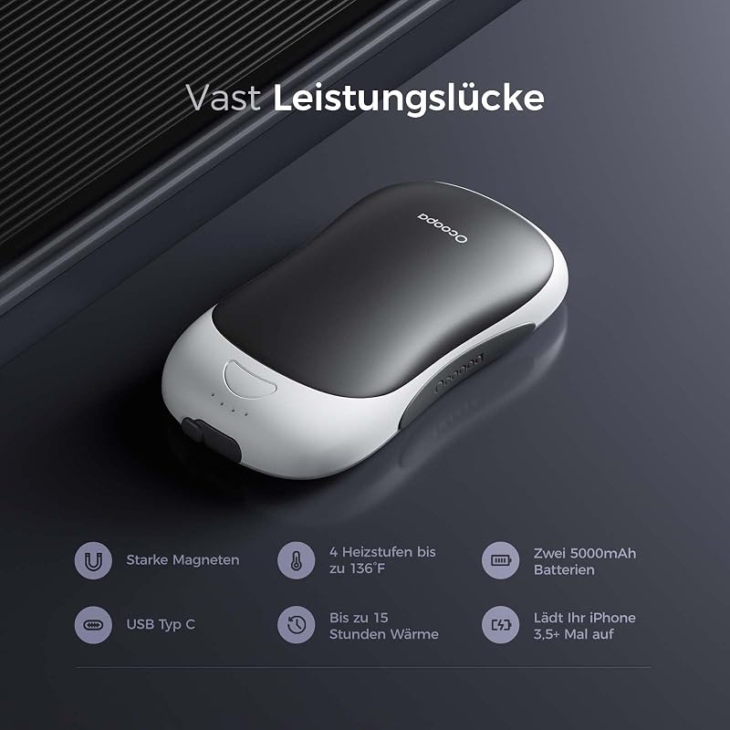 OCOOPA UT3 PRO Elektromos Kézmelegítő Szett, 10000 mAh Powerbank, 4 Hőfokozat, 58°C, Kétoldalas Fűtés, Újratölthető, Ideális Vadászathoz, Ke