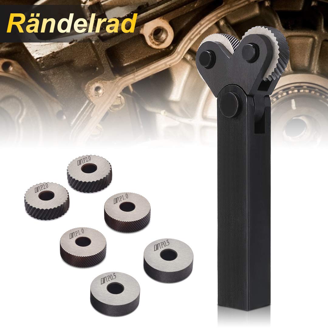 7tlg Rändelwerkzeug Set, 9SiCr Stahl, 0.5/1/2mm, Diagonal + Linear Rändelräder, für Drehbank Metallbearbeitung Anti-Rutsch