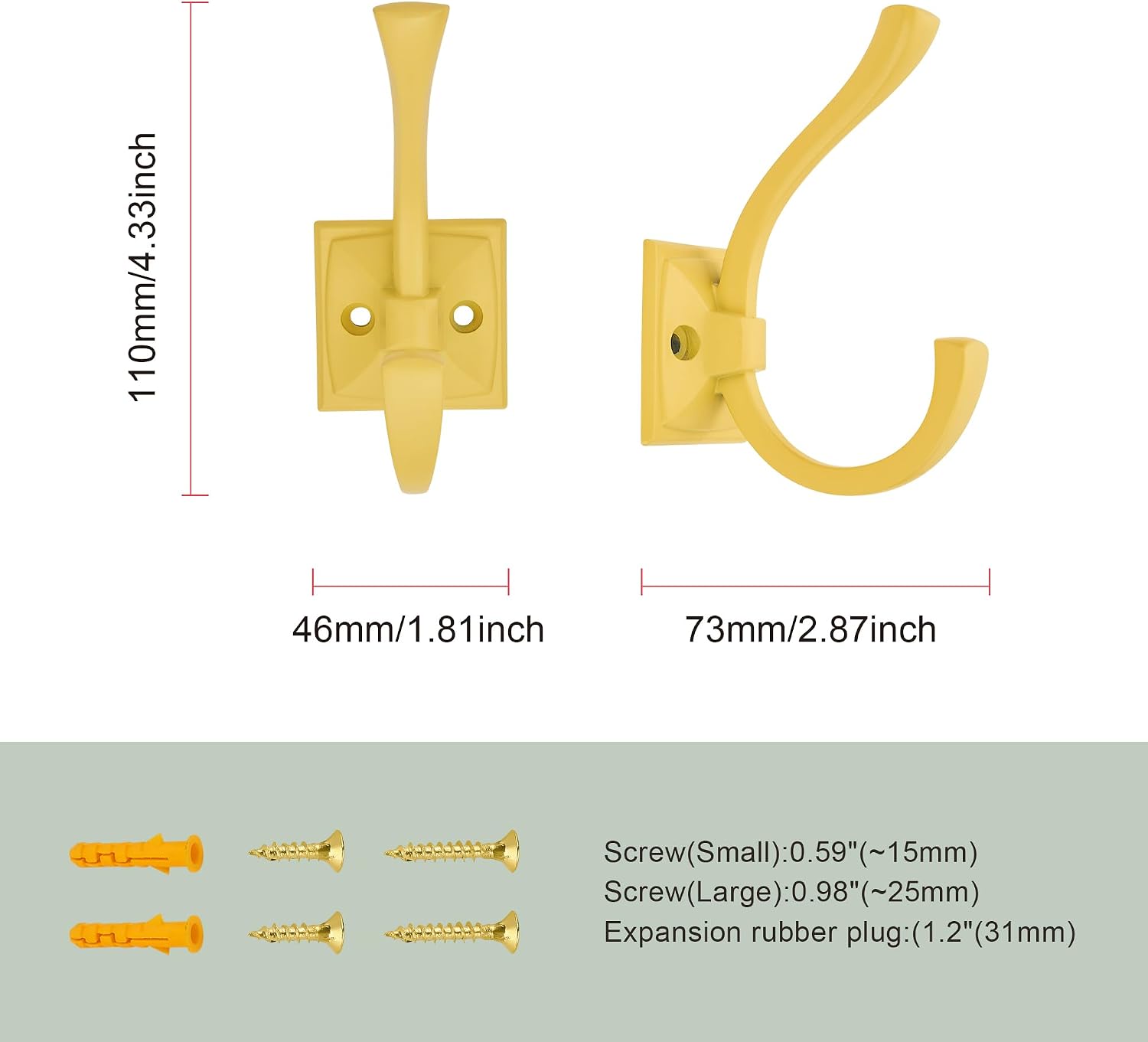 TUNNY 5 Pack Antique Design Wall Hanging Coat Hooks - Yellow Coat Hooks Towel Hook for Entry Shoe Cabinet, Wardrobe Bathroom Bedroom Furniture Hardware image 3