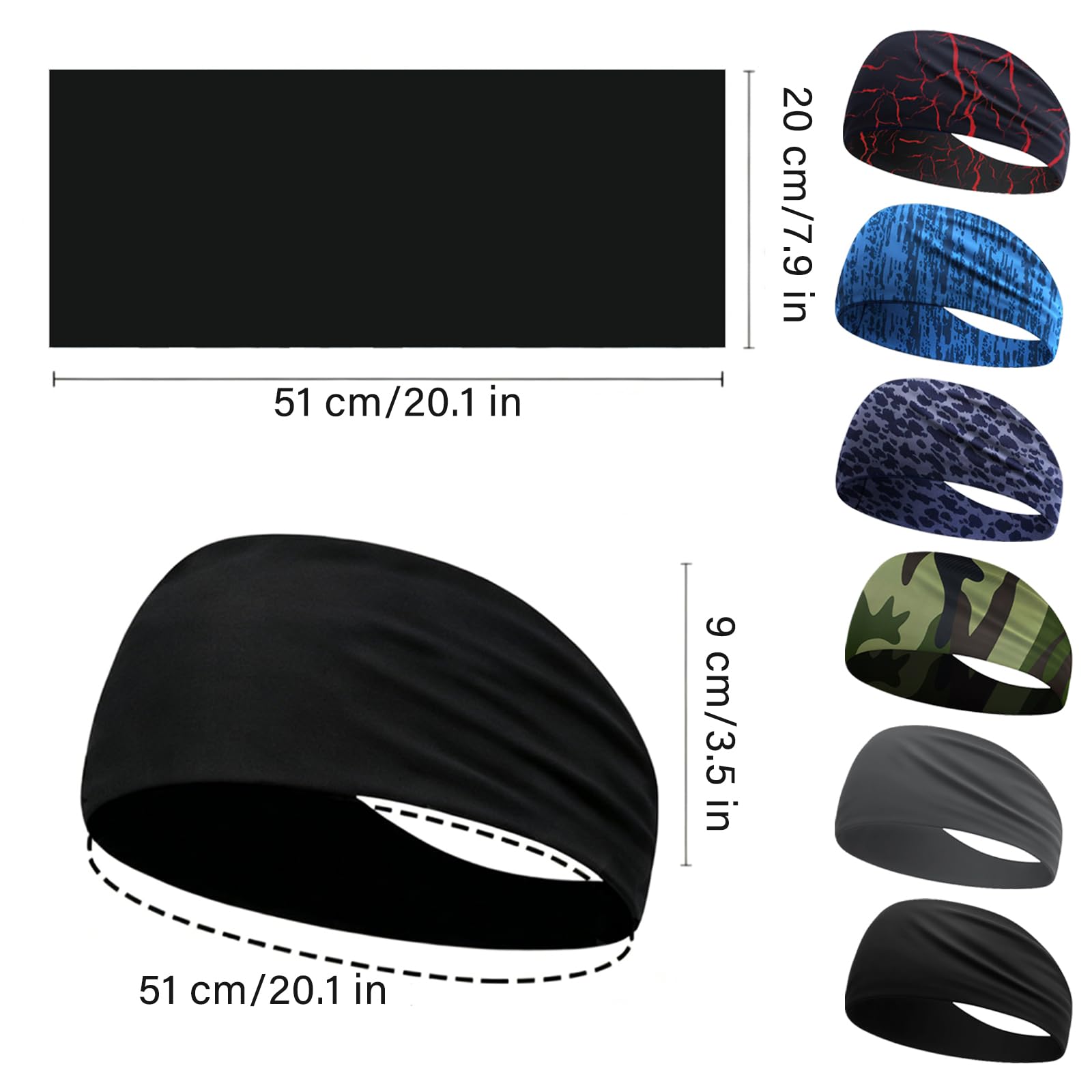 Ice Silk - Diadema deportiva que absorbe el sudor, secado rápido, alta elasticidad, talla única, 51 cm x 9 cm, para correr, ciclismo, gimnasio