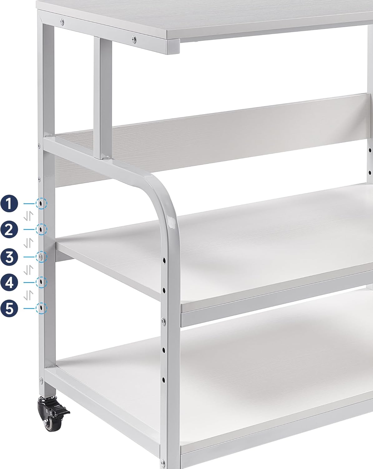 Printer Stand, 32.3" x 18.9" x 32.1" Extra Large Printer Table with Adjustable Storage Shelf, 3 Tier Rolling Printer Cart with Industrial Wheels for Home Office, White White 32.3"W x 18.9"D x 32.1"H image 4 of 8 B0CTMVCCMV
