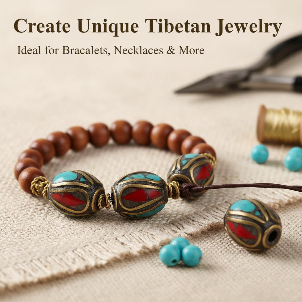 SUPVOX Turquoise Metal Spacer Beads 0.17 Inch Wide Copper Buddha Beads for Jewelry Making and DIY Crafts Set of 10 - Image 2