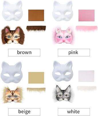 2set Therian Cat Mask Kit, Tiermaske mit realistischem Druck und Gummizug, Blank Foxcat Mask with Realistic and Eye Mesh,DIY Therian Maskmaking Kit,ideal für Tier Faschingskostüme zum Karneval