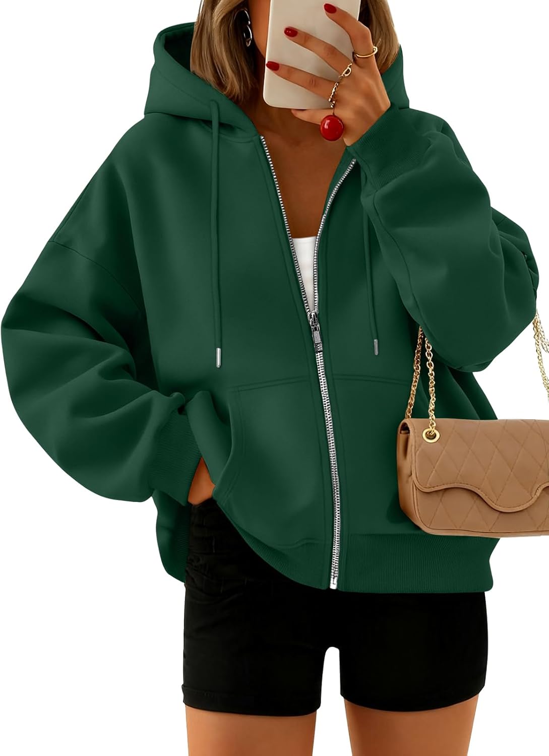 Trendy Queen Zip Up Hoodies For Women Cropped Sweatshirts Fall Fashion Outfits 2026 Y2k Fleece Teen Girls Clothes