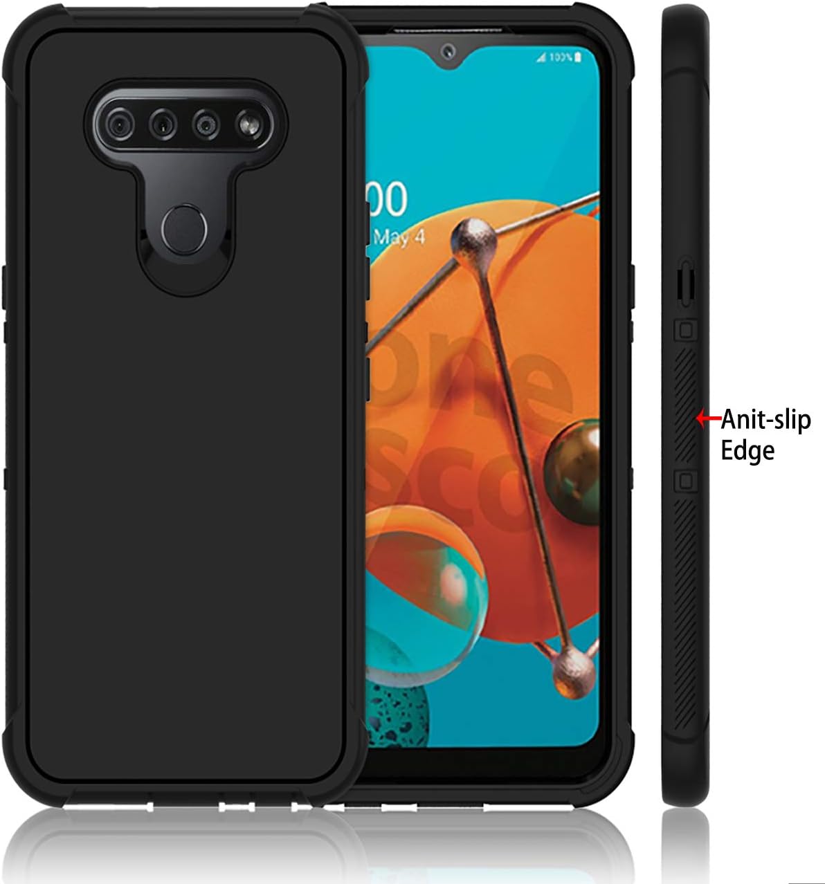 PhuLok Compatible with LG K51 Case,LG K51 Phone Case,with HD Screen Protector,Heavy Duty Armor Dual Layer Shockproof Sports Anti-Scratches Non-Slip Bumper Rugged Case for LG K51 (Black)