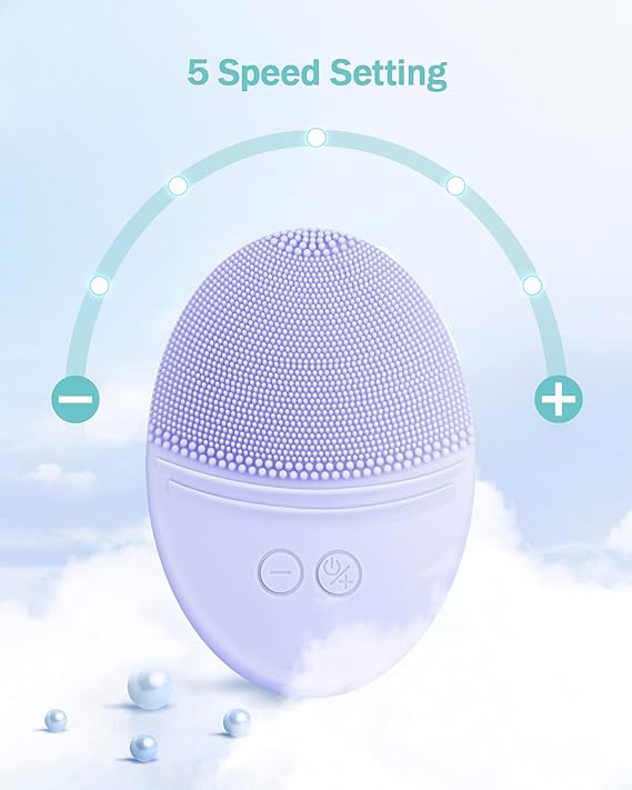 EZBASICS Facial Cleansing Brush Made with Ultra Hygienic Soft Silicone, Waterproof Sonic Vibrating Face Brush for Deep Cleansing, Gentle Massaging, Inductive Charging (Violet) 1 Pack+5 Speed Settings