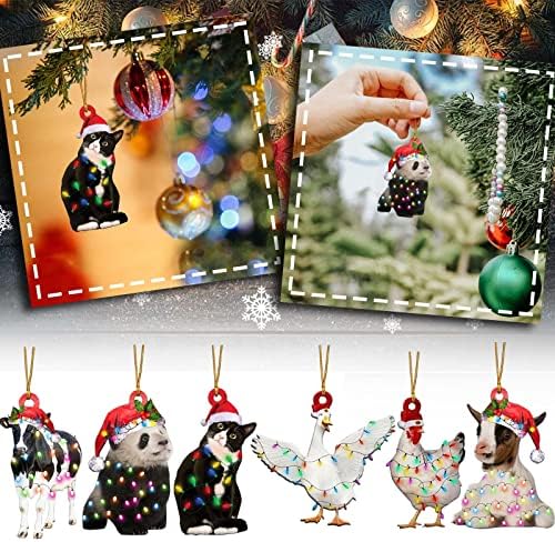 5PCS Christmas Scarf Chicken Decoration Christmas Hanging Ornaments Holiday Christmas Tree Decor Chicken Family Signs Xmas Tree Hanging Wooden Pendant