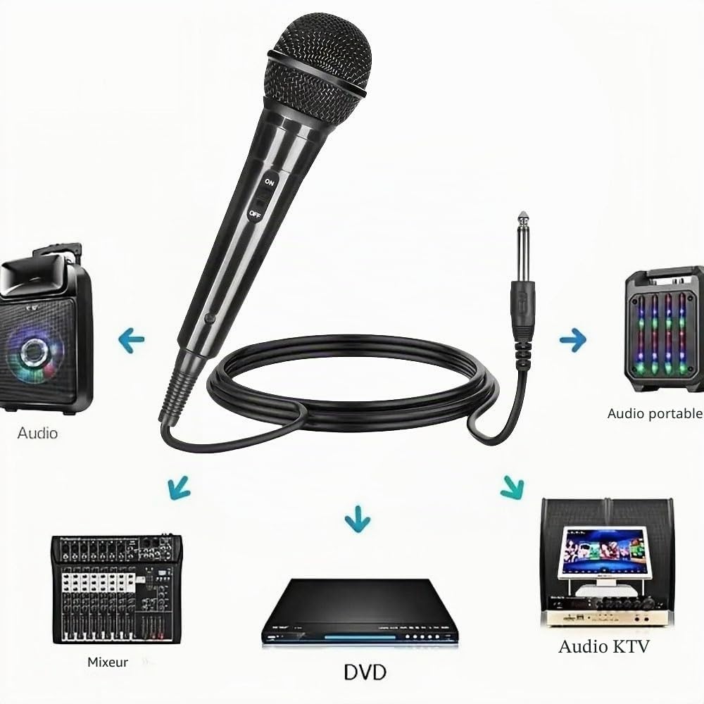 Micro Dynamique Karaoké Microphone à Main Micro Haut Parleur Vocal Dynamique Cardioïde Portable Jack 6,5mm XLR Pour Enfants Adultes Chanter Discours Mariages Activités Band Streaming KTV Podcast Etc
