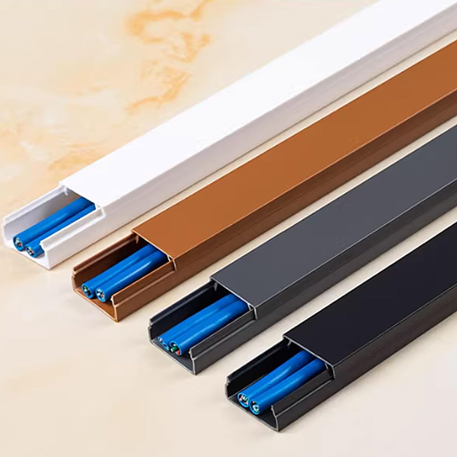 PVC Goulotte Passe Cable Sol,Goulotte de câbles carrée,Cache Cable Sol Autocollante,Passe Cable Sol,Flexible,Évitez Les Risques,pour Bureau,Maison,usines,garages