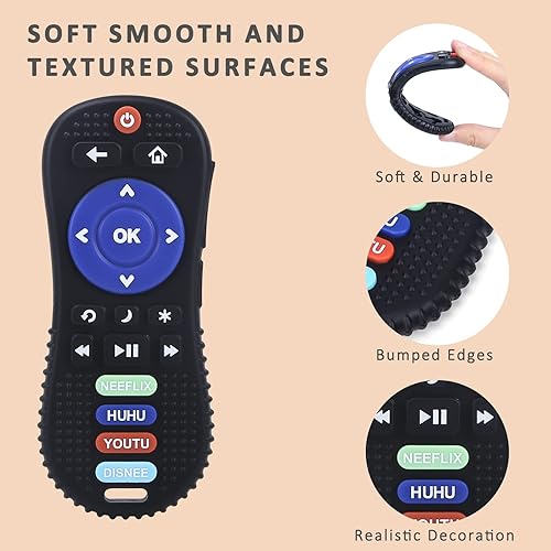 Miniatura 3 de AULEGE Paquete de 2 juguetes de dentición de silicona, control remoto de TV y control de juego, juguete sensorial infantil para niños y niñas de 3 a