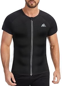 NINGMI Sauna Shirt for Men Hot Sweat Suit Zipper Short Sleeve T-Shirt Body Shaper Workout Sports Exercise Fitness Trainer Gym