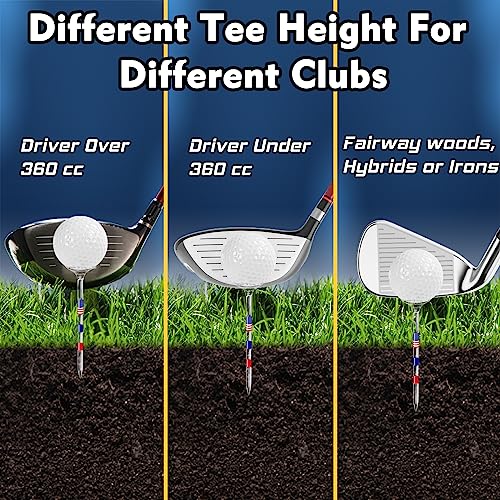 Kamitty Golf Tees Plastic, Unbreakable Golf Tee 3 1/4\" Pack of 50/80 with Big Cup & 8 Prongs, Reduces Friction & Side Spin, Multiple Colors Long Golf Tees Bulk, American USA Flag (USA Flag 50 Pack)