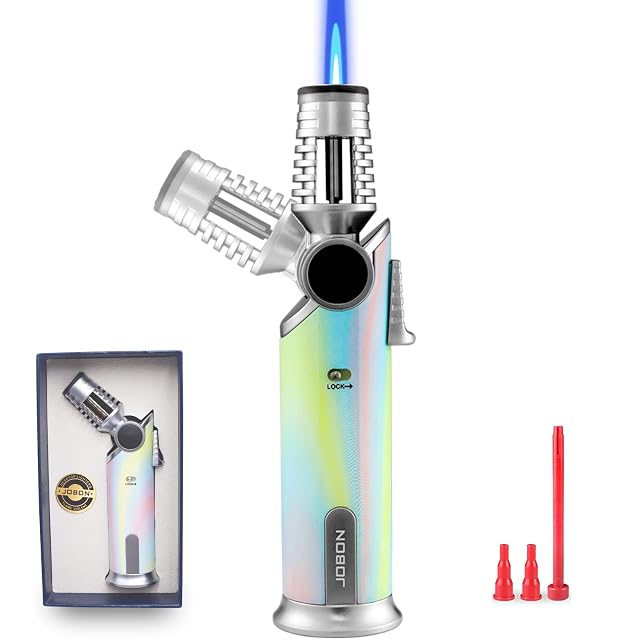 DOUBFIVSY Butane Torch Lighter 60 Rotatable Refillable Kitchen Cooking Torch Windproof Adjustable Flame Lighter with Fire Lock for