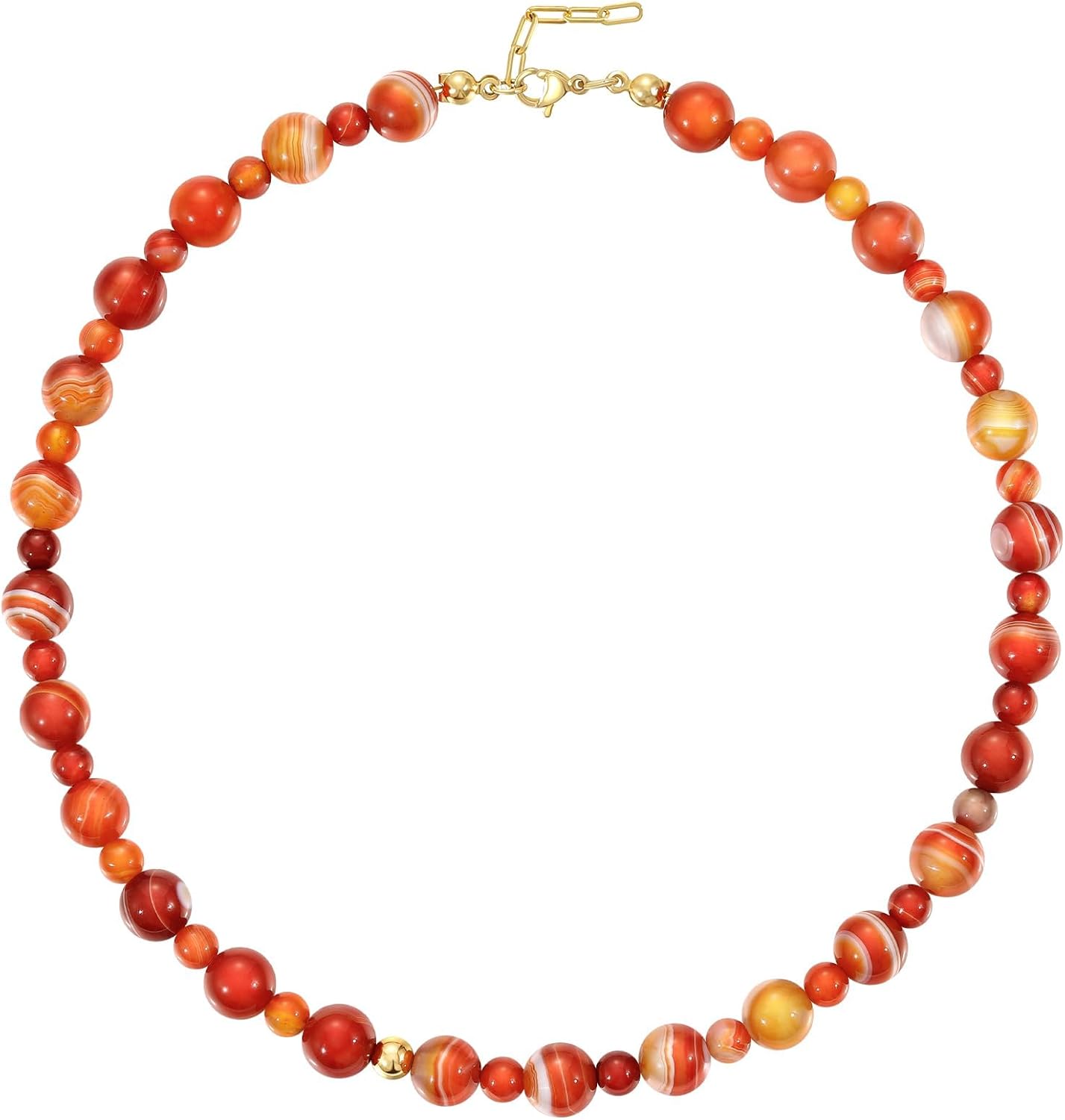 KissYan Beaded Necklaces for Women, 14K Gold Plated Natural Gemstones Choker, Boho Handmade Carnelian Red Agate Stone Ball Chain Fall Winter Jewelry Gifts