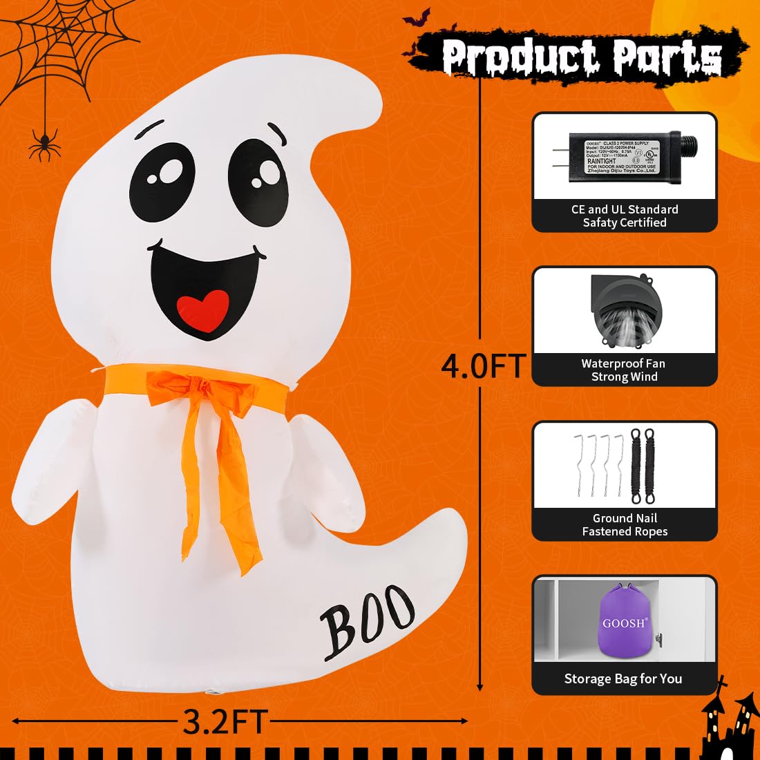 GOOSH Fantasmi Gonfiabili Per Halloween 1,5m Con LED - Decorazioni Esterne Con Libro - Per Giardino Prato E Feste