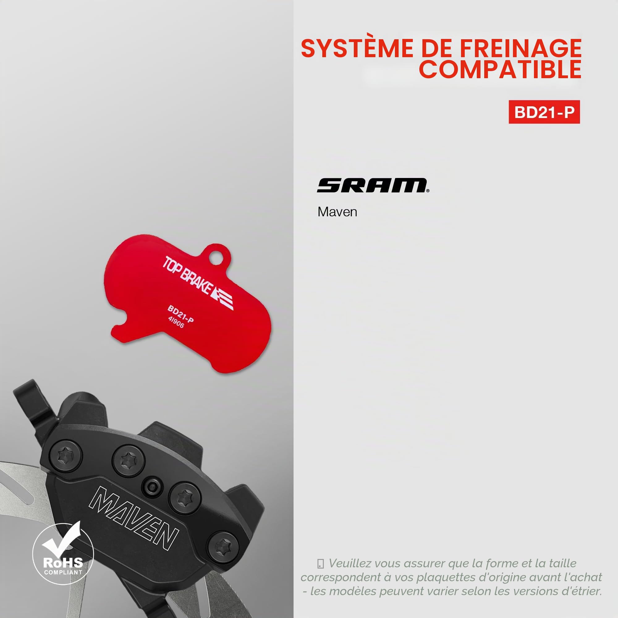 TOP BRAKE Plaquettes de Frein à Disque compatibles avec SRAM Maven X-Large | VTT VTTAE Downhill Trail Enduro Cycling All Mountain | 2026 If Design Award