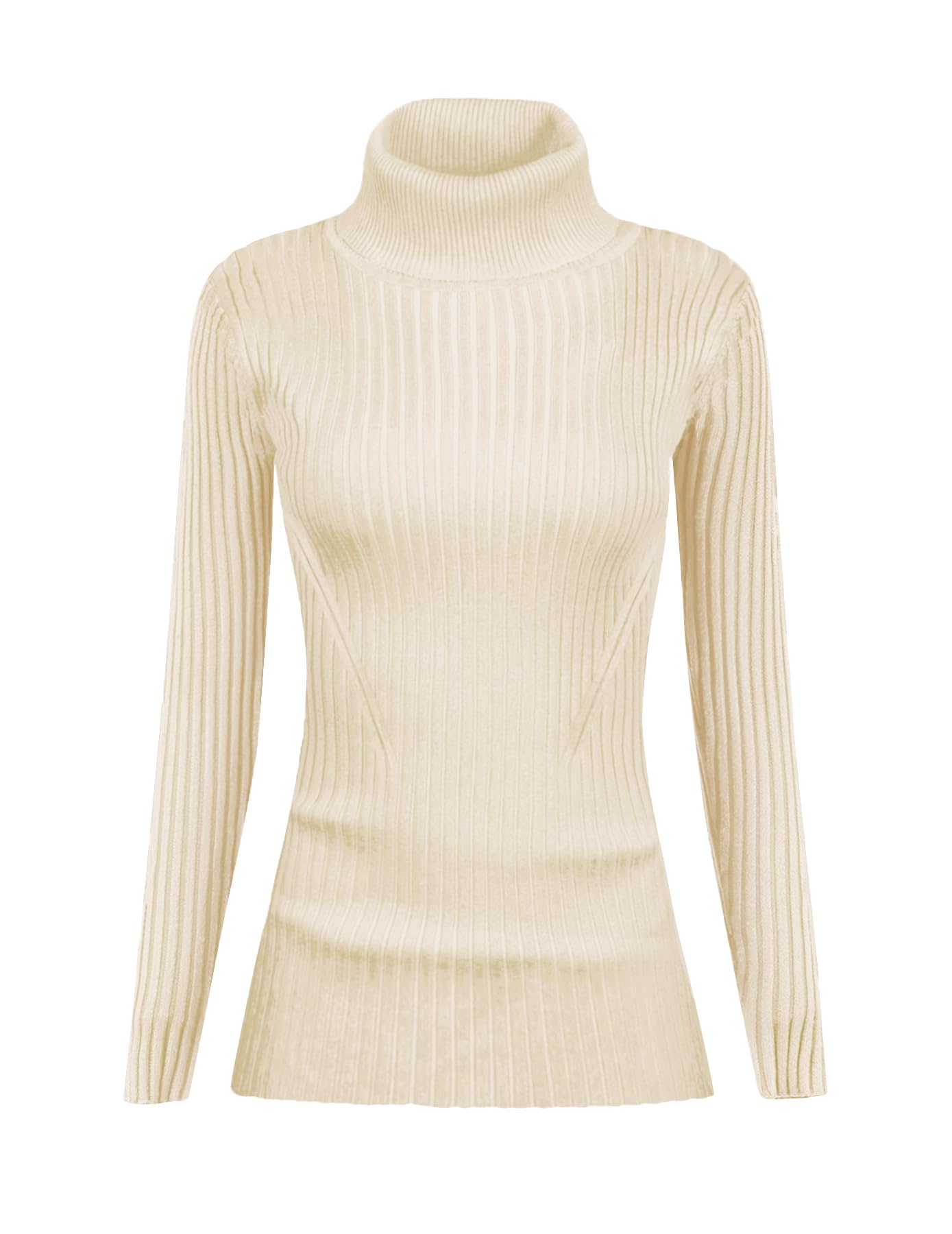 v28 Turtleneck Ribbed Sweaters for Women Cute Sexy Knitted Warm Fitted Sweater, Ivory, M