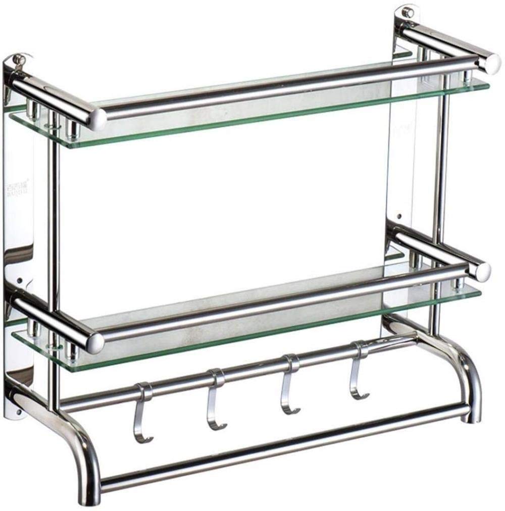 Estantes de baño de vidrio templado y acero inoxidable de 60cm sin taladro