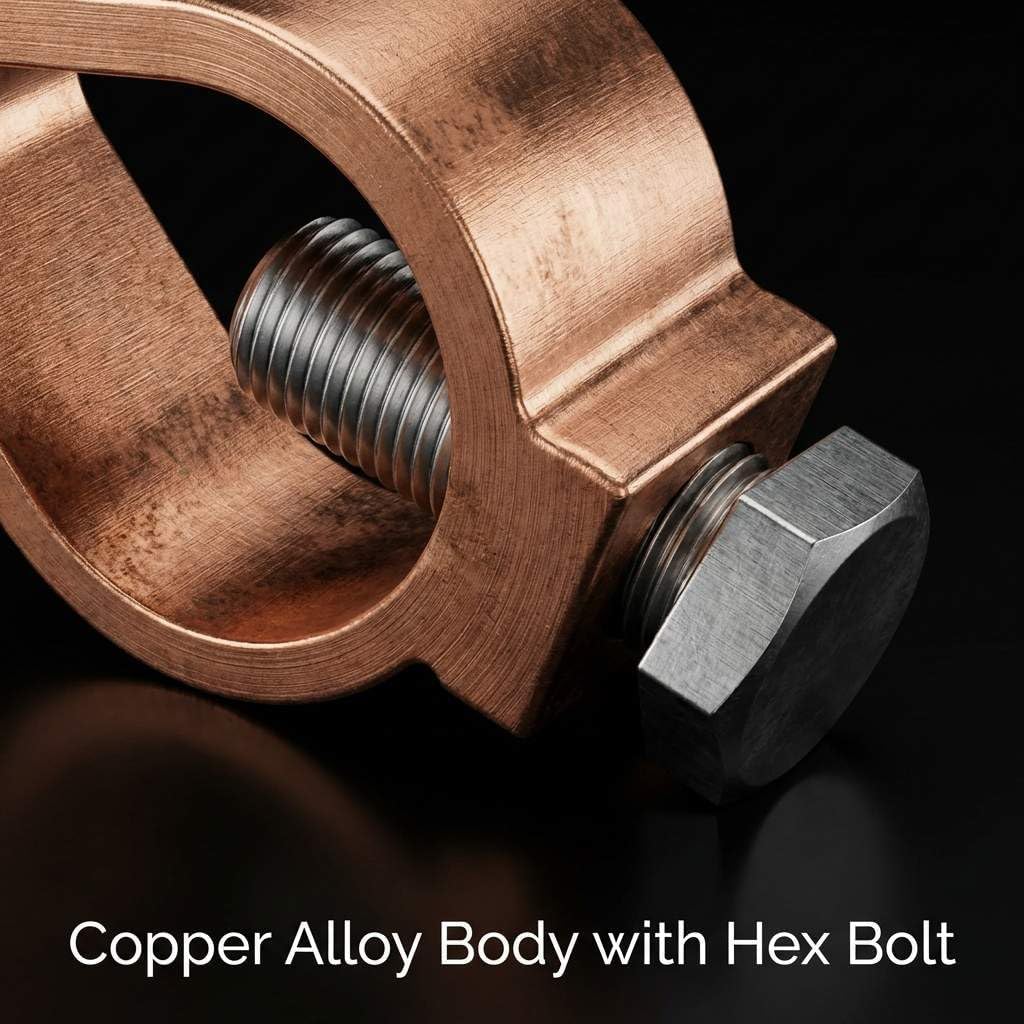 QWORK Copper Ground Rod Clamp 3/4" Diameter – Connects 1/0–10 AWG Wire for Commercial, Residential & Farm Systems