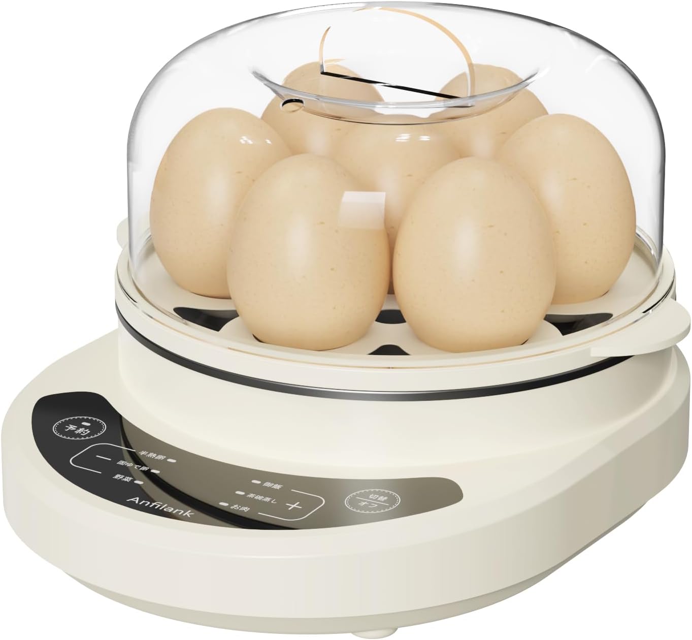 Anfilank Boiled Egg Cooker, 7 Pcs, Automatic Heat Retention Function, 12 Hour Reservation Function, Multifunctional, Semi-Boiled Eggs, Hard Boiled Eggs, Steaming Rice Bowl, Steamer, Steamer, Frying Pan, Automatic Cooking, BPA Free, PSE Certified, Easy Operation, Home Use (Beige)