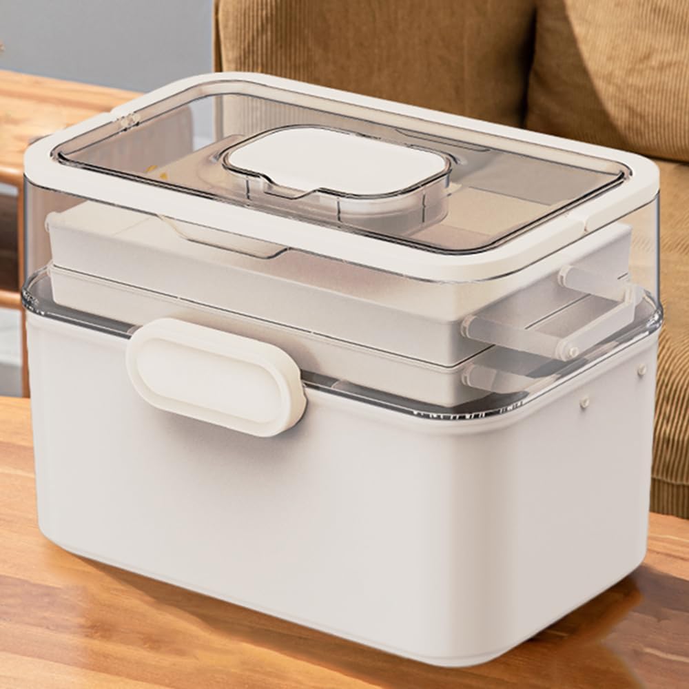 3-Tier 12 x 9 x 7 Medicine Organizer, Medicine Cabinet Organizer with Portable Pill Case, Multipurpose Plastic Box for Storage Empty First Aid Box