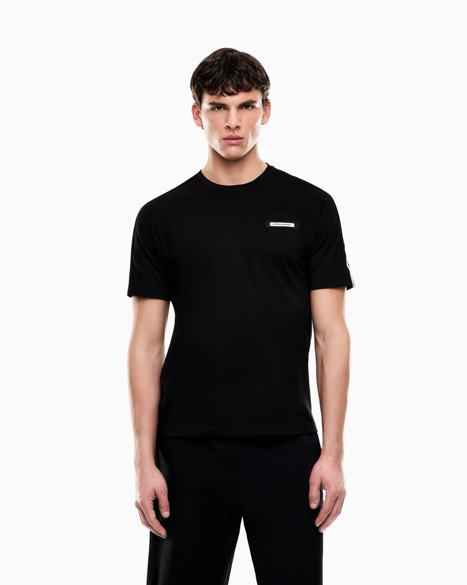EA7 Hombre Camiseta con Cinta del Logo, Black