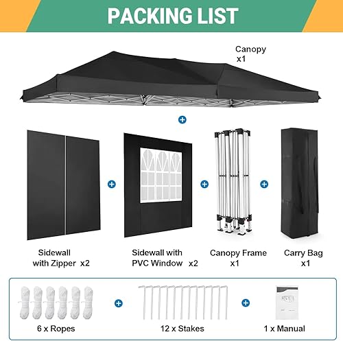 Miniatura 5 de COBIZI - Toldo desplegable de 10 x 20 pies con 6 paredes, impermeable y con protección UPF 50+, ideal para bodas, fiestas, eventos al aire libre y